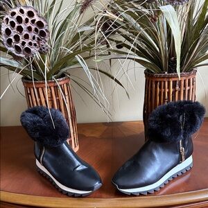 DKNY Black Fur-Trimmed Winter Boots